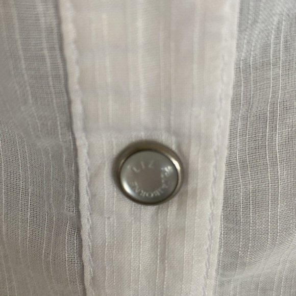 LIZ CLAIBORNE Pearl Snap-Closure Sheer 3/4 Sleeve White Cotton Shirt Large - Picture 4 of 11